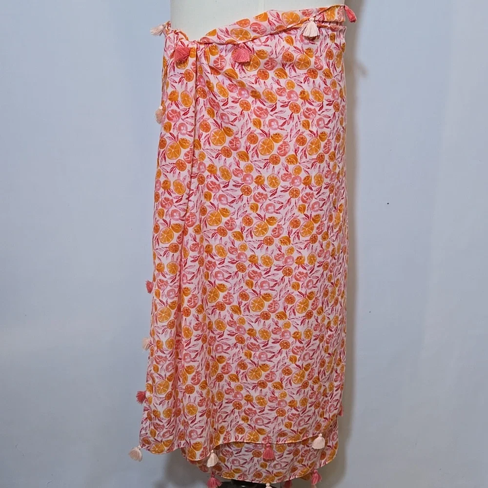 J. Crew Citrus Fruit Print Tassel Wrap Scarf Oranges Grapefruit Summer‎ Spring
